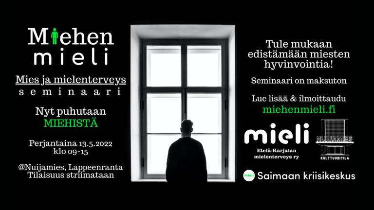 Tapahtuma: Miehen mieli: Mies ja mielenterveys -seminaari Lappeenrannassa pe 13.5.